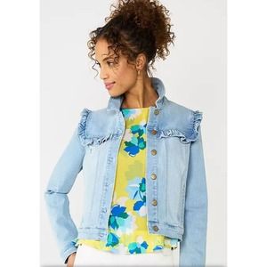 DRAPER JAMES RSVP™ Ruffle Trim Denim Jacket Light Wash Size M